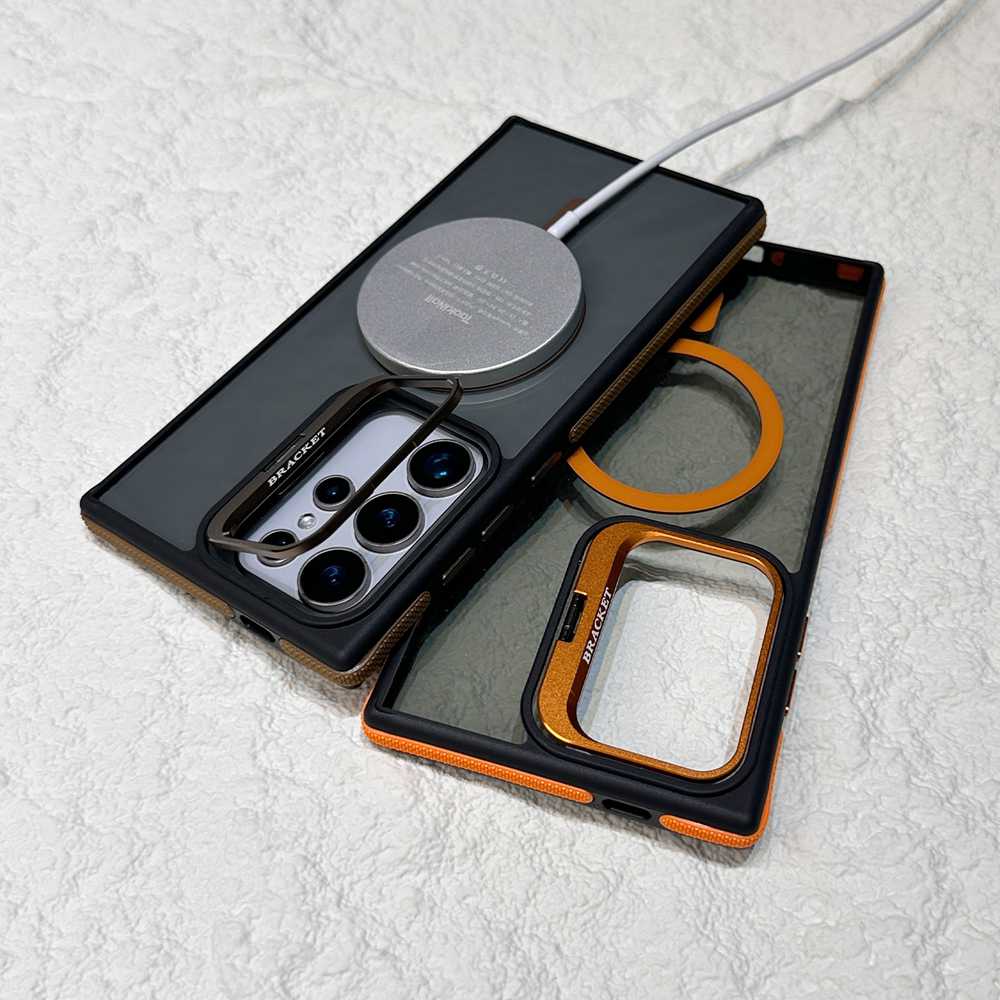 20pcs For Samsung Black Transparent Magsafe Acrylic Case With Camera Kickstand BC-C6 1-8-0 - Image 3